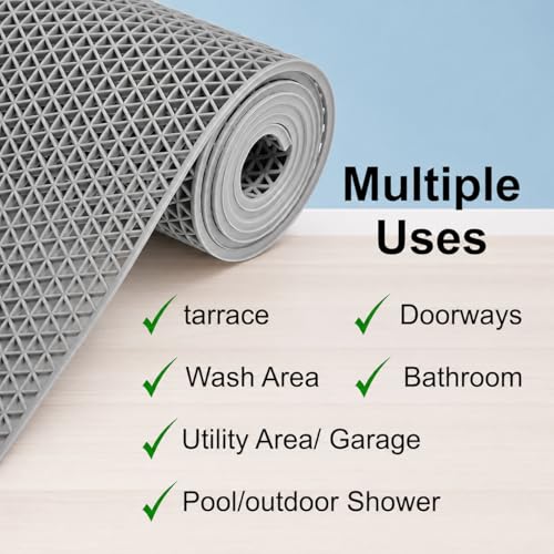 Image of JOGI KART Anti Skid & Multipurpose Rubber /Bathroom Mat /Shower Mat /Carpet /Rugs /Rainmat /Swimming Pool Mat (Grey 4x3 Feet)