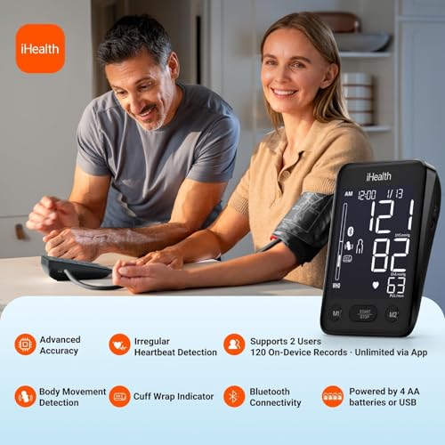 iHealth Accu Blood Pressure Monitor – 4.5" Large LCD(Black), Clinically Accurate, Irregular Heartbeat Alert, Body & Cuff Detection, Bluetooth Sync, Large 8.6"–17" Cuff – Easy for Seniors & Adults - Image 3