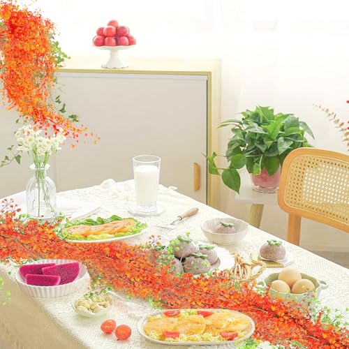 BSITSSS 2 Stück Herbst Blumen Girlande, 170cm Blumengirlande Künstliche, Orange Herbstgirlande Hängend Rebe für Erntedankfest Party Garten Mauer Dekor