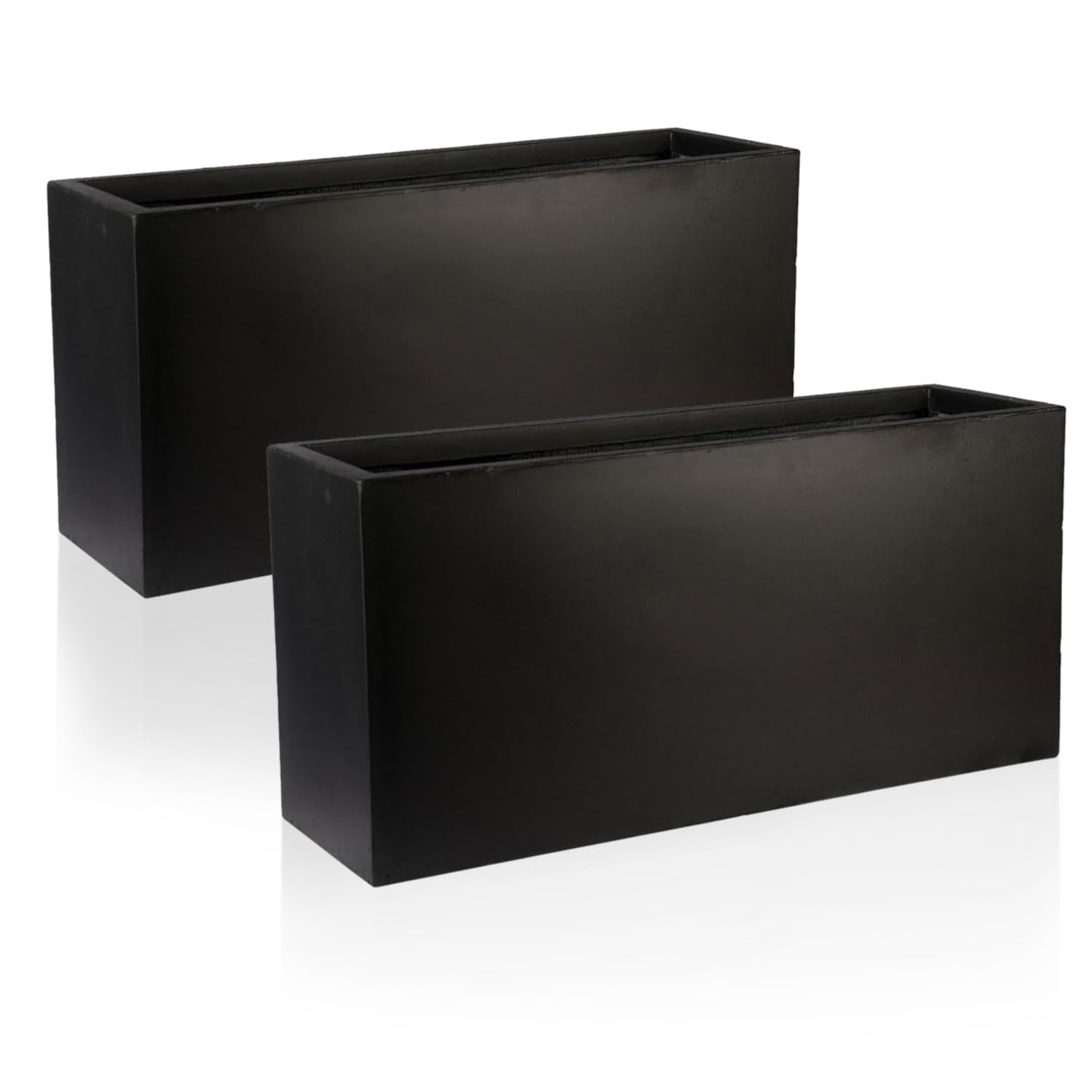 IDEALIST Set of 2 65cm Large Trough | Black Reinforced Stone Rectangle Plant Pot | Garden Planters with Drainage Holes L65 W19 H30 cm, 37 litres