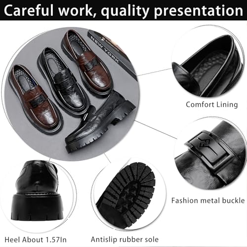Men's Leather Platform Loafers Metal Buckle Detail Non-Slip Lug Sole Comfortable & Stylish Dress Shoes for Business Casual Work & Formal Occasions3