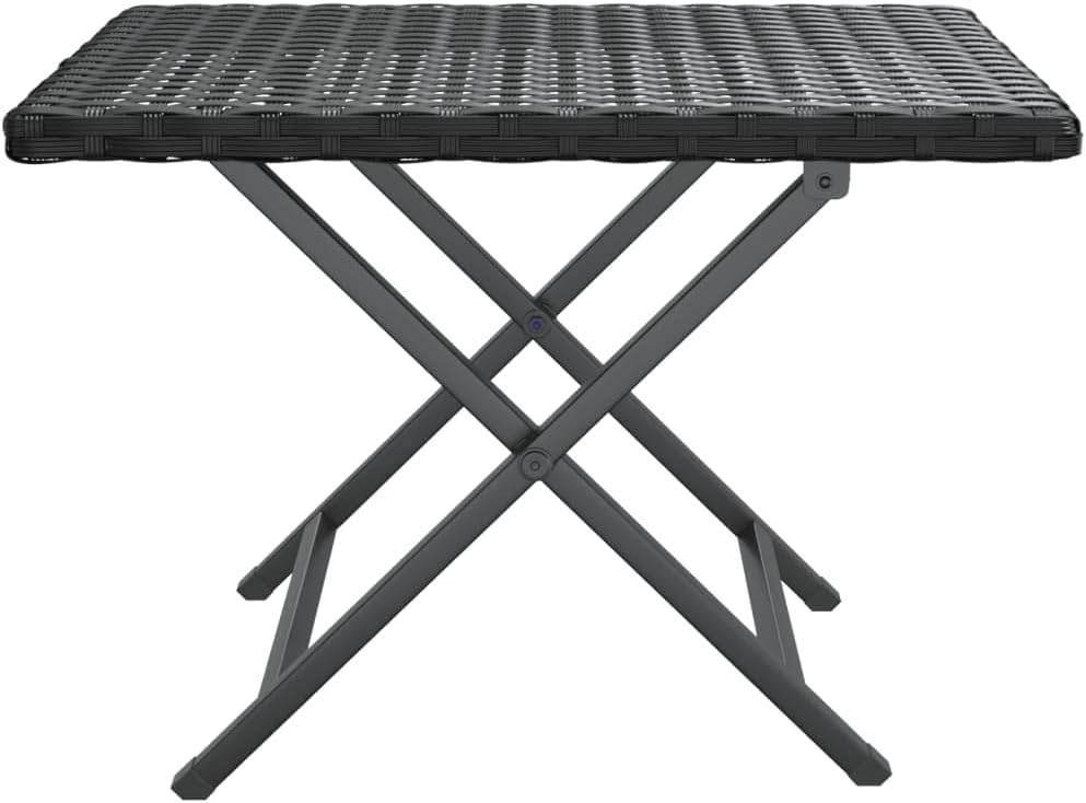 Folding Coffee Table Black PE Rattan with Powder-Coated Steel Frame Compact Outdoor Patio Table for Small Spaces and Cozy Coffee Catch-ups