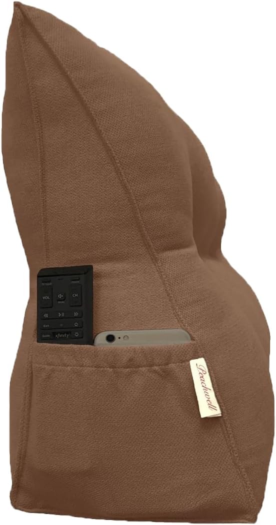 Peachwell Handmade Headboard Pillow- Triangular Wedge Support Large Bolster Cushion Headboard Backrest Pillow with Two Large Side Pockets for Bed Rest (Brown, California King: 71 x 8 x 20 inches)
