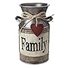 Rustic Decorative Vase with Greetings and Rope Design Metal Milk Can Country Jug for Living Room Bedroom Kitchen Family