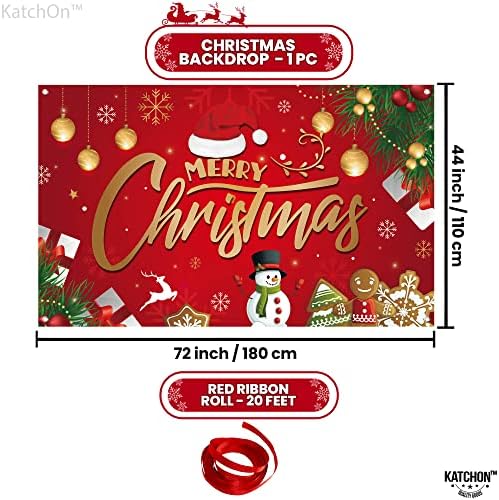 Miniatura 7 de KatchOn, Cartel rojo de Feliz Navidad, grande, 72 x 44 pulgadas, telón de fondo de Navidad para decoraciones de fiesta de Navidad, pancarta de pared