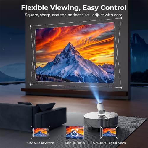 Image of [Built-in Apps] CLOKOWE Mini Projector with WiFi and Bluetooth, 2026 Upgraded 1080P Smart Portable Projector with 180 Rotation, Auto Keystone, Compatible with iPhone /Android /Laptop /TV Stick /HDMI /USB