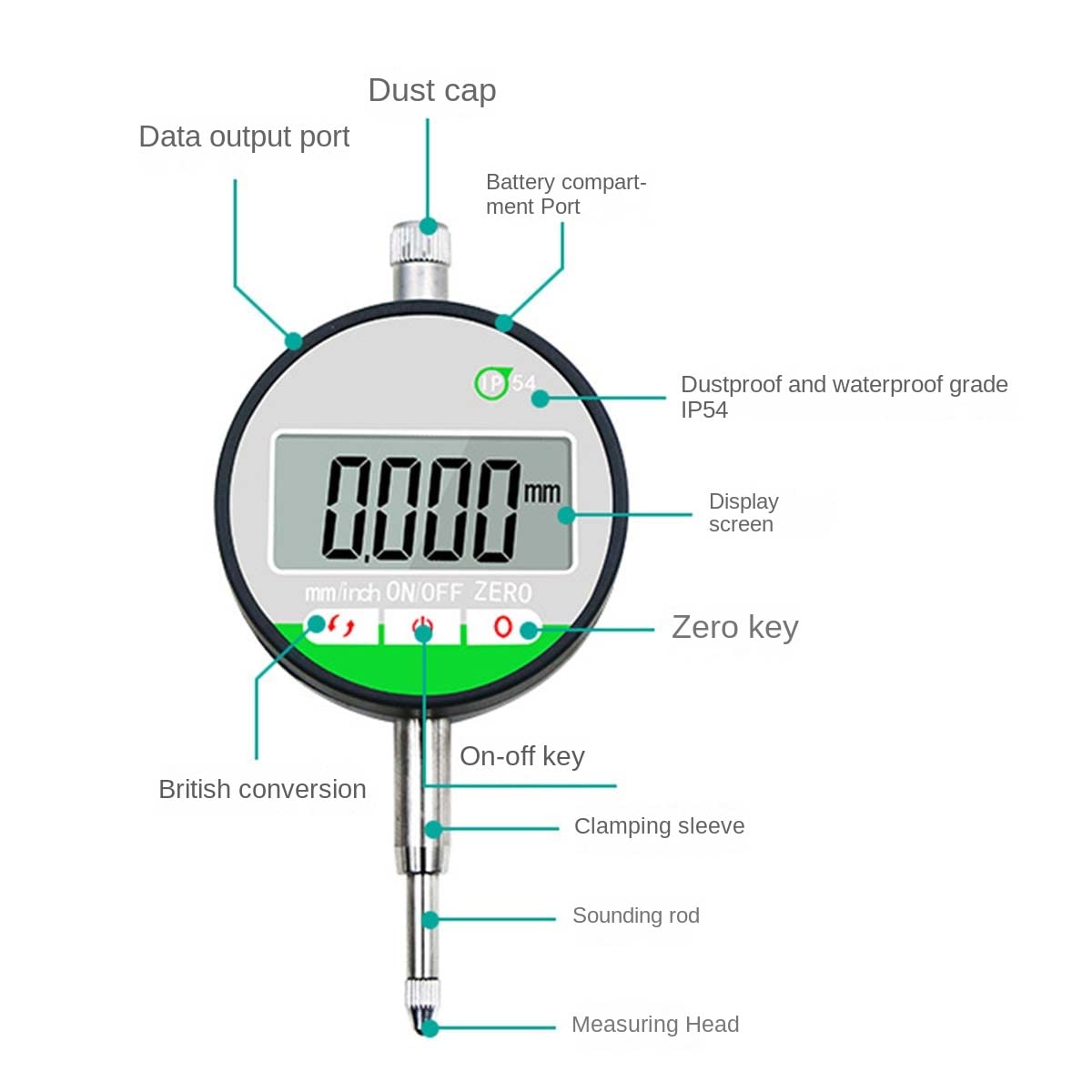 Medidor electrónico de desplazamiento (indicador digital métrico, 0-12,7 mm), indicador de precisión de esfera