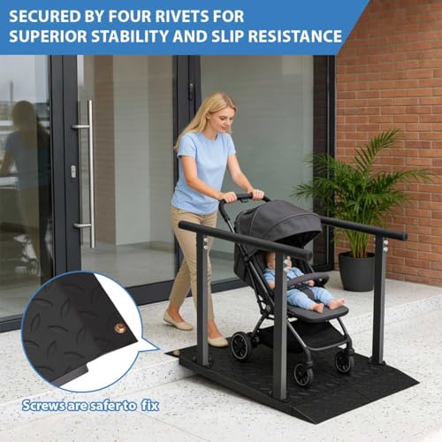 Image of 4'L x 33''W Heavy Duty Portable Wheelchair Ramp with Rubber Handrails