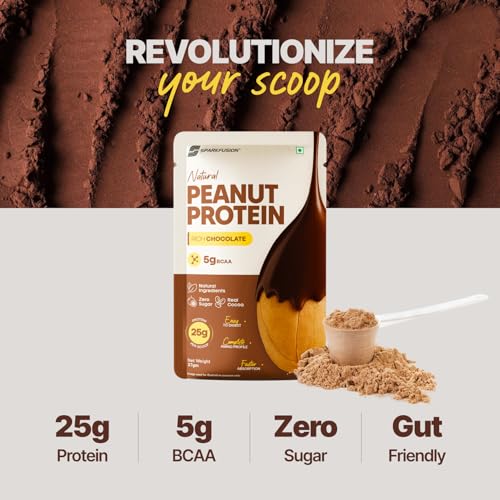 Image of SparkFusion Natural Peanut Protein Isolate - 10 Pck- 25g Protein, 5g BCAA, Zero Sugar, Gut-Friendly, Vegan, Lab-Tested, No Artificial Additives (370g (Pack of 10), Rich Chocolate)