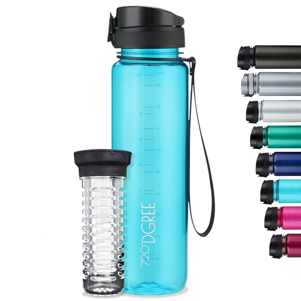 720°DGREE Water Bottle “uberBottle“ - 1 L crystalClear +Fruit-Infuser - BPA-Free Tritan, Leakproof, Reusable Drinking Bottle - Sports Bottle for Gym, Fitness, Cycling, Travel, Kids, School Office — image 1