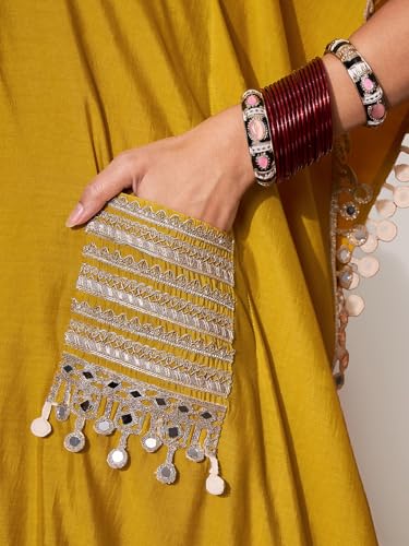 Image of ishin Women Mustard Embellished Zari Work Kaftan with Solid Pants