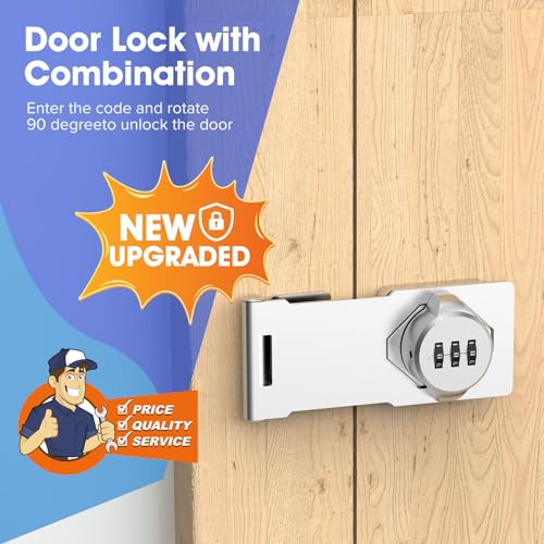 Image of Mechanical Password Rotary Hasp Locks, Door Security Slide Latch Lock for Small Doors, Cabinets, Barn Door, Bathroom, Outdoor, Garage, Garden (2 Packs Silver)