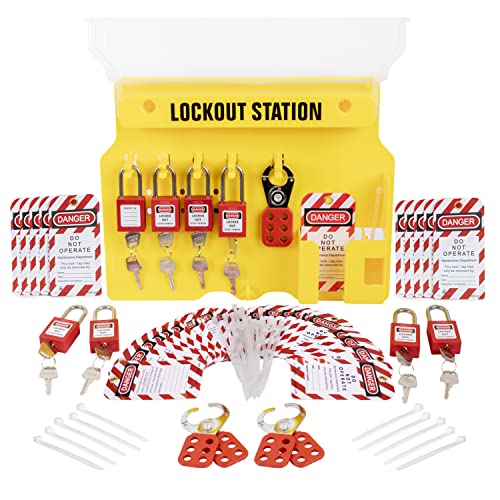 Tradesafe Lockout Tagout Station With Loto Devices - Lock Out Tag Out Kit Board Includes 8 Pack Safety Lock Set, 3 Hasps For Padlocks, 30 Do Not Operate Tags For Lockout Safety, Osha Compliance #TOP7