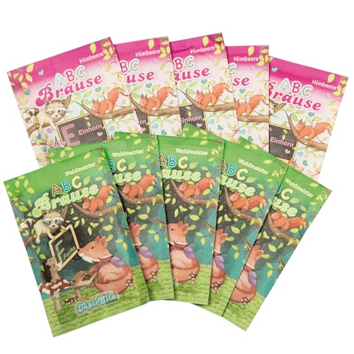 Tapirella Brausepulver 10er Set, ABC Schulanfang Trinkbrause, je 5 Tüten Himbeere und Waldmeister, 1. Klasse für ein Kaltgetränk, Einschulung, Schultüte, Schule & Kinderparty vom Lutz Mauder Verlag