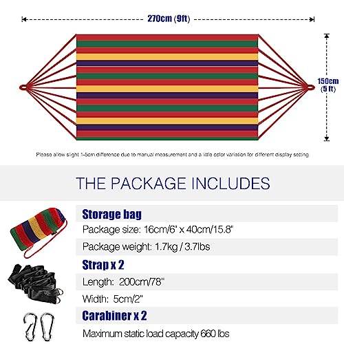 Anyoo Garden Cotton Hammock Comfortable Fabric Hammock With Tree Straps For Hanging Durable Hammock Up To 660Lbs Portable Hammock With Travel Bag,Perfect For Camping Outdoor/Indoor Patio Backyard #TOP3