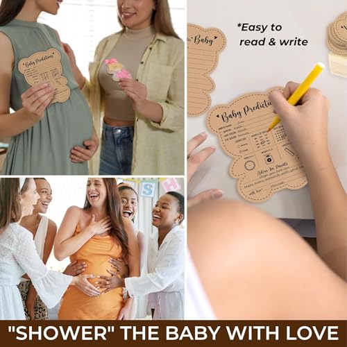 WOODAMORE Baby Prediction Cards for Bear Decorations - Wishes Cards for Babys Shower Activities, We Can Bearly Wait Baby Shower Games, Boho Babys Predictions and Advice Card - Thumbnail 3