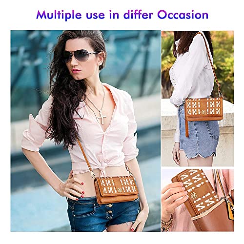 Nuoku Brown Small Crossbody Bags + Black Wristlet Clutch Wallet Purses For Women thumb #2