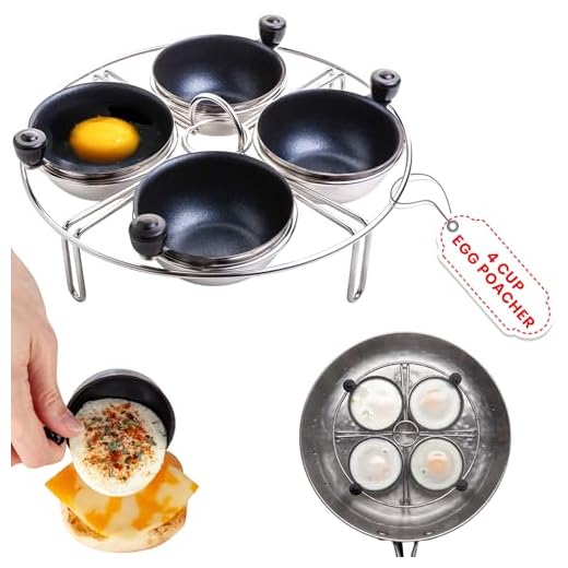 Eggssentials Stainless Steel Egg Poacher Pan Insert | 4 Poached Egg Cups PFOA Free Nonstick | 7.25 inch Rack Compatible with Skillet Instant Pot Pressure Cooker | Hard Boiled and Poached Egg Maker …