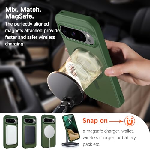 Image of YINLAI for Google Pixel 10 Pro XL Case,Magnetic Compatible with MagSafe, Slim Matte Anti-Fingerprint, Shockproof Full Body Military Grade Protection for Google Pixel 10 Pro XL Cover, Green