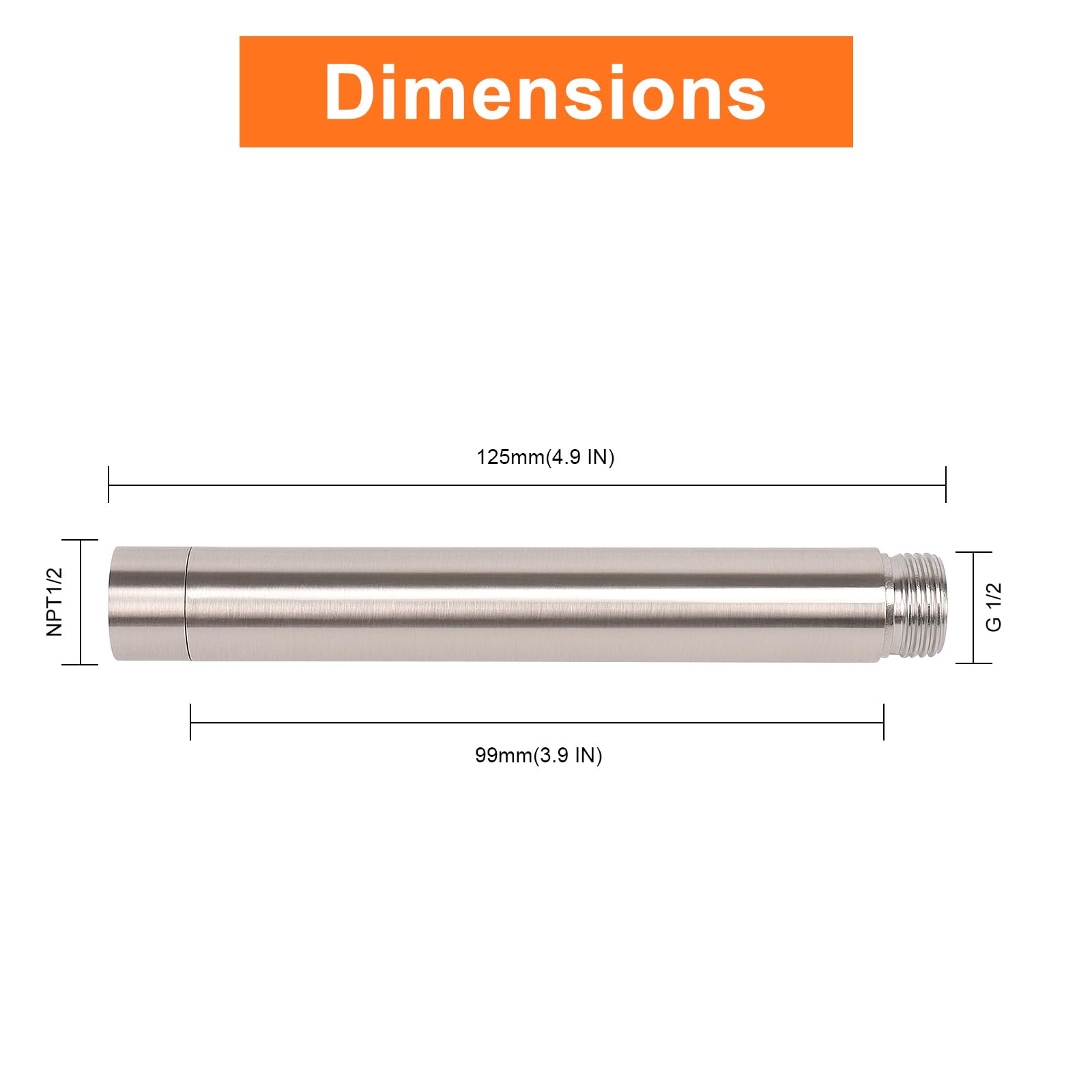 Rallonge De Pommeau De Douche En Acier Inoxydable - 20,3 Cm - Filetage Universel 1/2" - Pour Ajuster La Hauteur Facilement