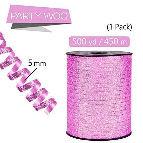 Image of PartyWoo Pink Curling Ribbon for Crafts, 500 Yard Balloon String, Glitter Gift Wrapping, Florist Flower (1 Roll)