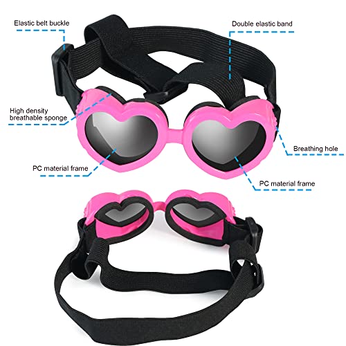 dog sunglasses small breed,UV Protection dog sunglasses with Adjustable Strap, Heart dog goggles for Waterproof Windproof Anti-Fog Eye Protection,beach accessories for puppy (pink) dog sunglasses small breed,UV Protection dog sunglasses with Adjustable Strap, Heart dog goggles for Waterproof Windproof Anti-Fog Eye Protection,beach accessories for puppy (pink)