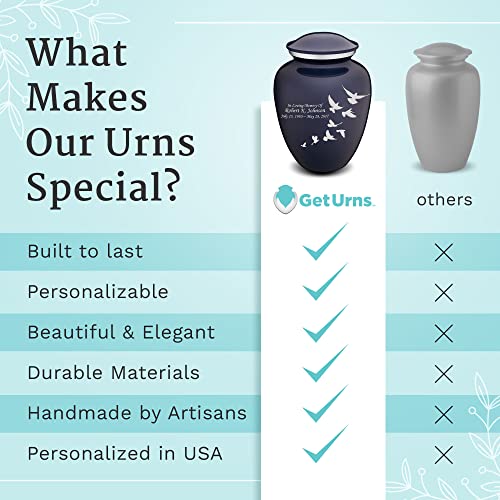GetUrns - Embrace Doves Urns for Human Ashes, Cremation Urns for Adult Ashes Men & Women, Cremation Urn for Home, Vault, or Niche, 200 cu. in., Custom Single Engraving, Cobalt Blue