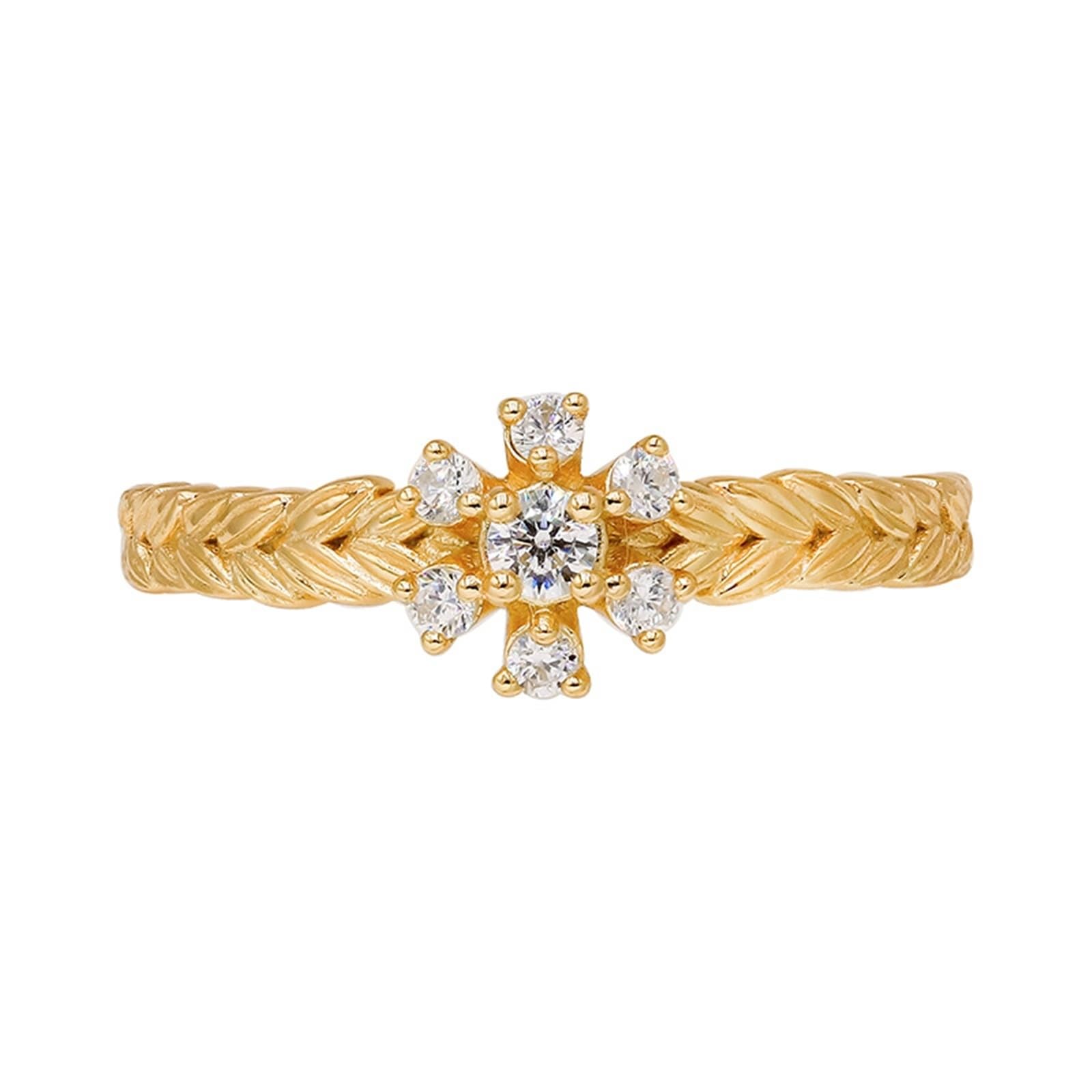Alianzas de oro amarillo de 9 K/14 K/18 K con moissanita, dientes de trigo, flores, anillos de pareja