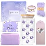 Youerls Geschenke für Mädchen Teenager 9 10 11 12 13 14 15 16 Jahre, Weihnachten Geburtstag Geschenk Mädchen Teenager, Glasbecher mit Strohhalm und Deckel,Schminkpinsel Kosmetiktasche Armband Socken