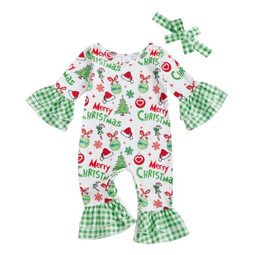 Ysfanwuxi My First Christmas Baby Girl Outfit Newborn Merry Christmas Onesie Santa Hat Romper Jumpsuit Infant Xmas Clothes (Green 6-9 Months)