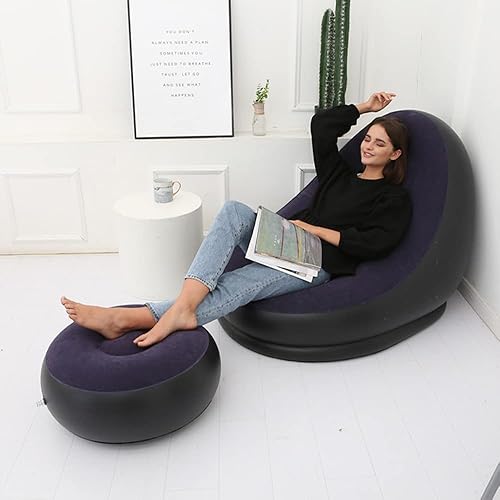 Miniatura 2 de STARBRILLIANT Silla inflable para sala de estar con taburete para pies de descanso, tumbonas plegables para interiores con bomba de aire, silla de