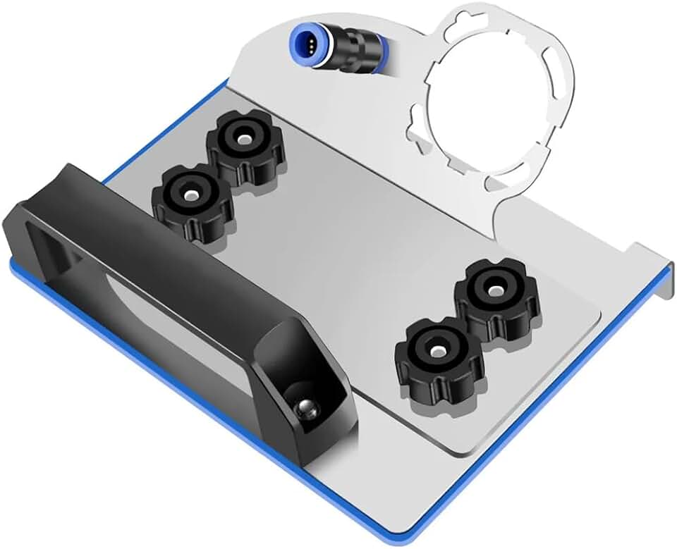 Ângulo Retificador 45° para Esmerilhadeira, Suporte de Precisão e Acessório Profissional - Guia de Corte para Metal, Madeira, Cerâmica (Aço Inoxidável - Base Azul)