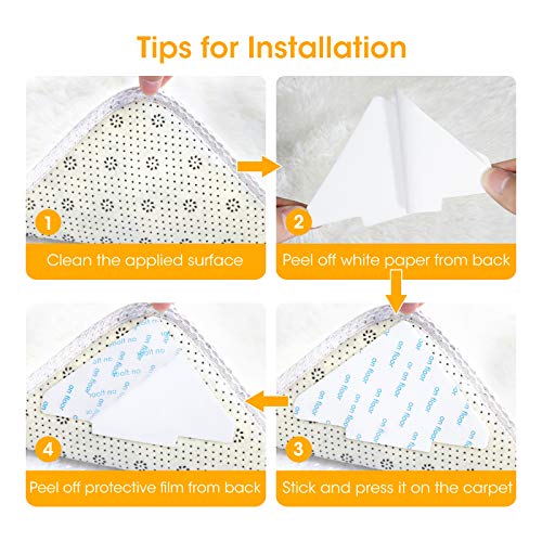 Rug Tape, 10 Pcs Double Sided Non Slip Reusable Rug Stopper, Washable Rug Tape For Hardwood Floors, Tile Floors, Carpets, Floor Mats, Wall (Peal White) #TOP1