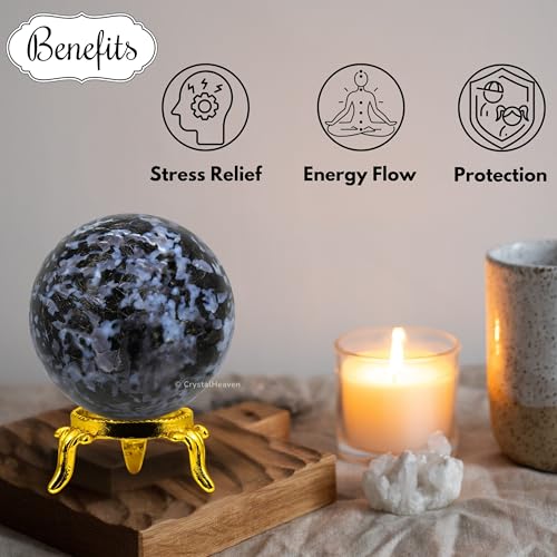 Image of Certified Indigo Gabbro Crystal Ball for Meditation - Premium Crystal Vastu Items for Home and Feng Shui Items for Good Luck - Ideal for Pooja Supplies and Spiritual Practices (2 inch Inch)