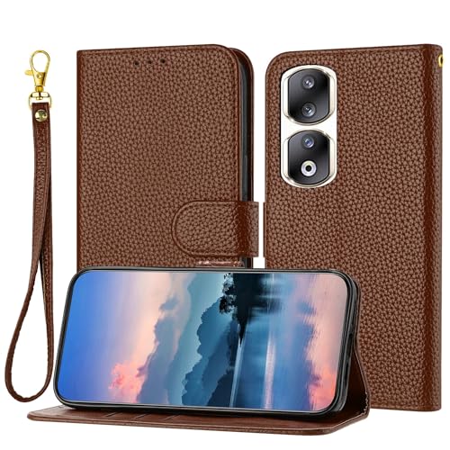 Coque Honor 90 Pro étui portefeuille cuir bleu clair avec support et porte-carte
