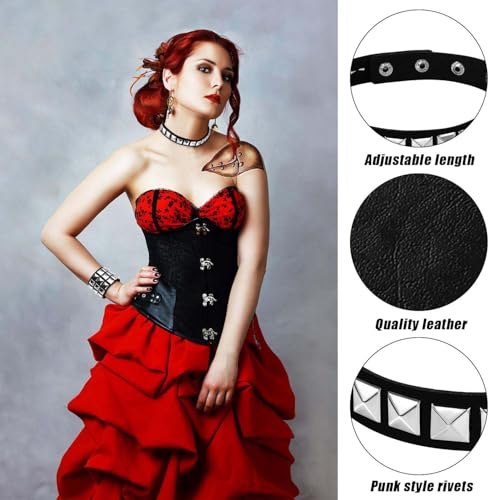 FeiOne 3-teiliges Set Punk Accessoires: Punk Nietengürtel Damen and Herren, Nietenarmband, Halsband, Grunge Accessoires, Y2K Gürtel, Emo Clothes, Punk Rock Gothic Gürtel