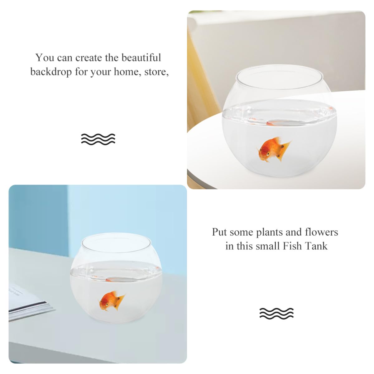 DOITOOL Tisch Aquarium Transparent Mittlere Größe aus Robustem Kunststoff Kugelförmige Fischschale als Schreibtischdekoration Mikrolandschafts Aquarium für Goldfisch und Zucht
