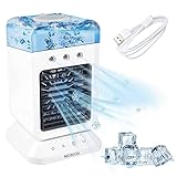 MORIOX Portable Air Conditioner Small Evaporative Cooler Personal Fan with Rechargeable Battery Desktop Portable AC Mini Humidifier Cooling Appliance for Home Room Kitchen Office