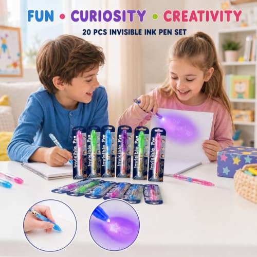 Image of MONKEYTAIL Birthday Return Gift for Kids, 20 Pcs Magic Invisible Ink Pens with UV Light | Secret Message Pens for Boys & Girls | Magic Theme Party Favors & Goodie Bag Fillers