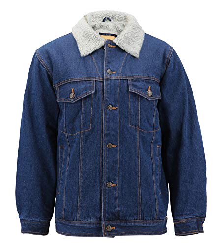 Mens Classic Button Up Sherpa Fleece Lined Cotton Denim Trucker Jean Jacket (Dark Blue, 2XL)