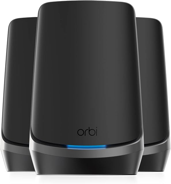 NETGEAR Orbi WiFi 6E Mesh System (RBKE963B)  Quad-Band WiFi 6E Router with 2 Satellites | Coverage up to 7,500 sq. ft, 200 Devices | Ultra-Fast Speeds up to 10.8Gbps (AXE11000) | Simple Set Up