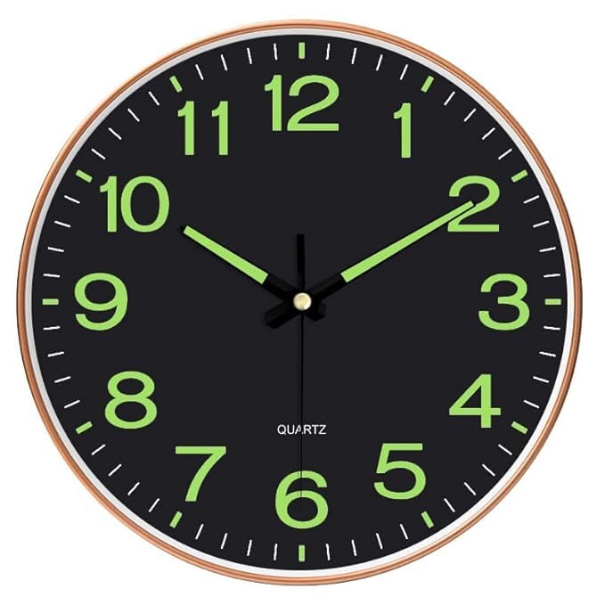 Image of STAR WORK 12 inch Inch Silent Wall Clock - Wood Finish Analog Clock with Gold Numerals, Non-Ticking Quartz Movement, Modern Decorative Wall Clock for Living Room, Bedroom & Office. (R - Black)