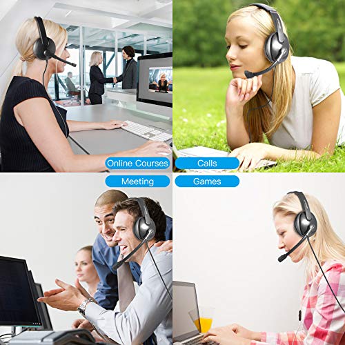 Kithouse Usb Headset Headphone With Microphone For Computer Laptop Pc, Wired Call Center Office Work Headset With Microphone Noise Cancelling + Headset Headphone Stand Holder #TOP5