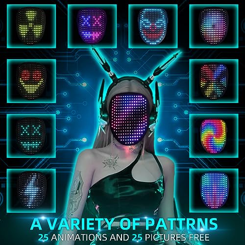 Ompusos MASK1 Led Mask, Light Up Mask With Gesture Sensing, Led Lighted Face Transforming Halloween Mask thumb #1