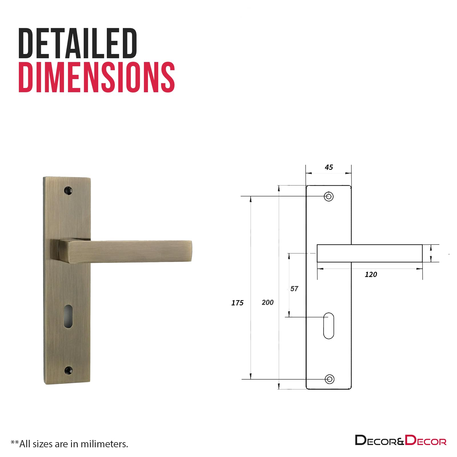 Decoranddecor Lumina Antique Brass Lever Handle Set, Internal Aluminium Door Fittings with Keyhole Backplate - Image 3