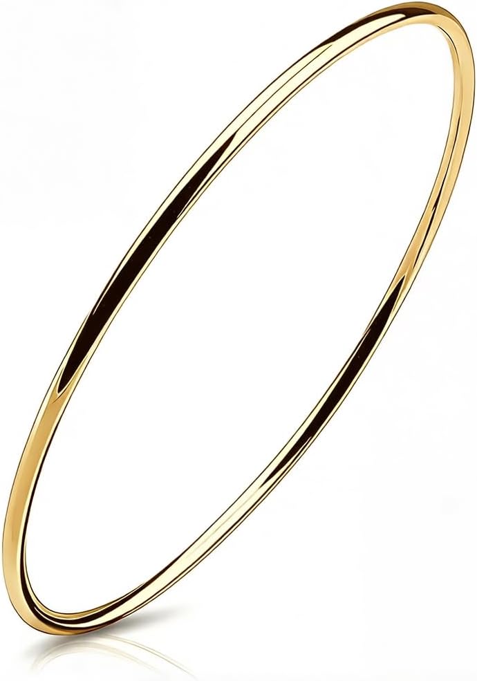 Minimalist Solid 925 Sterling Silver Polished Circle Bangle, 2mm Stackable Bracelet for Women 7.5" 8" 8.5"