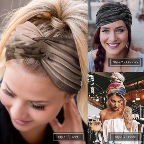 Image of DRESHOW 4 Pack Turban Headbands for Women Wide Vintage Head Wraps Knotted Cute Hair Band Accessories