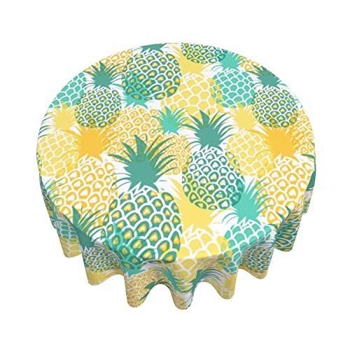 Granbey Summer Round Tablecloth 60 Inch Pineapple Tropical Fruit Table Clothes Rustic Blue Yellow Reusable Circle Table Cover For Picnic Party Dining Room Home Indoor Outdoor Decor #TOP5
