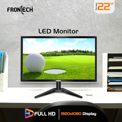 Image of FRONTECH 22 Inch Full HD LED Monitor | Refresh Rate 60 Hz, 1920 X 1080 Pixels | Wall Mountable Slim & Stylish Design with 16.7M Colors| HDMI & VGA Ports | Dual Input (MON-0070, Black)