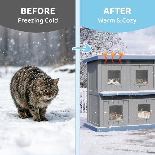 Image of Fancyango Cat House Bed Cave, Cat Houses for Outdoor Cats, Grey-Blue